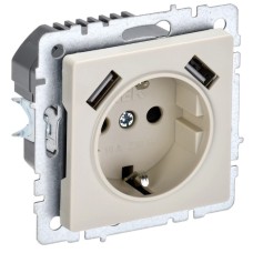 BRITE Розетка 1-местная с заземлением с защитными шторками 16А с USB A+A 5В 3,1А РЮш10-2-БрКр бежевый IEK
