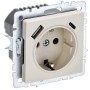 BRITE Розетка 1-местная с заземлением с защитными шторками 16А с USB A+C 18Вт РЮш11-1-БрКр бежевый IEK
