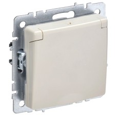 BRITE Розетка 1-местная с заземлением с защитными шторками и крышкой 16А IP44 РСбш10-3-44-БрКр бежевый IEK