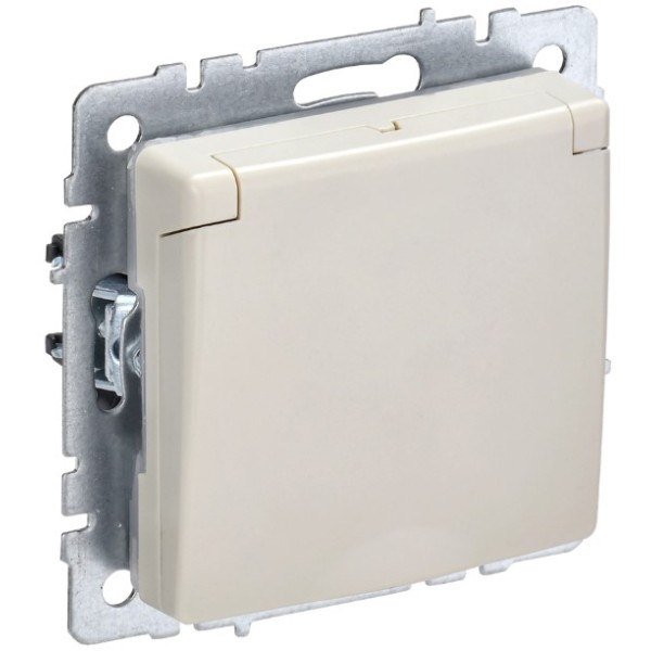 BRITE Розетка 1-местная с заземлением с защитными шторками и крышкой 16А IP20 РСбш10-3-БрКр бежевый IEK