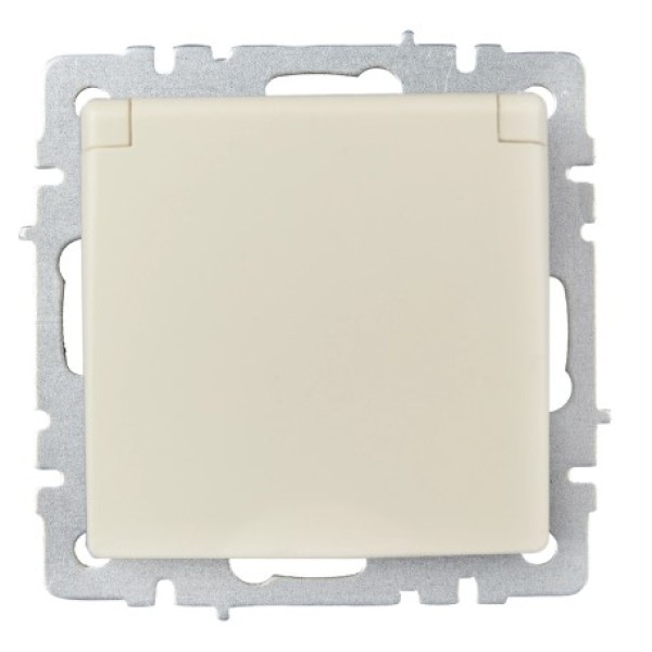 BRITE Розетка 1-местная с заземлением с защитными шторками и крышкой 16А IP20 РСбш10-3-БрКр бежевый IEK