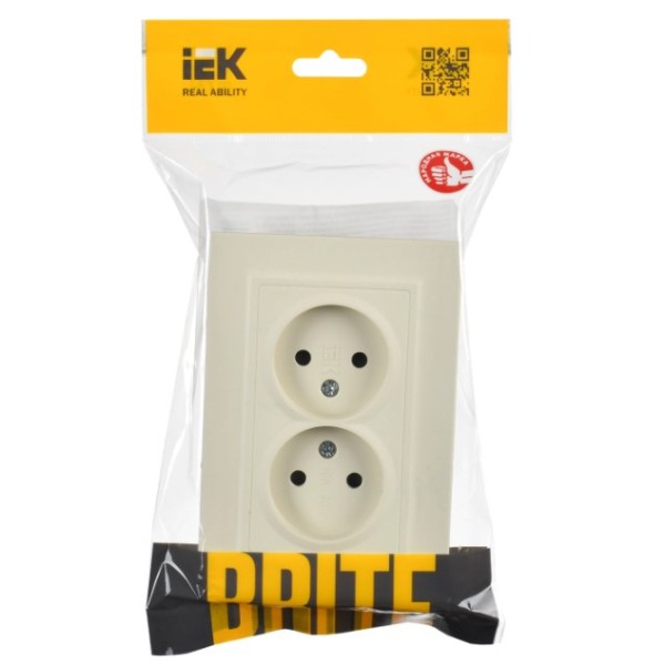 BRITE Розетка 2-местная без заземления без защитных шторок 10А в сборе РС12-2-БрКр бежевый IEK