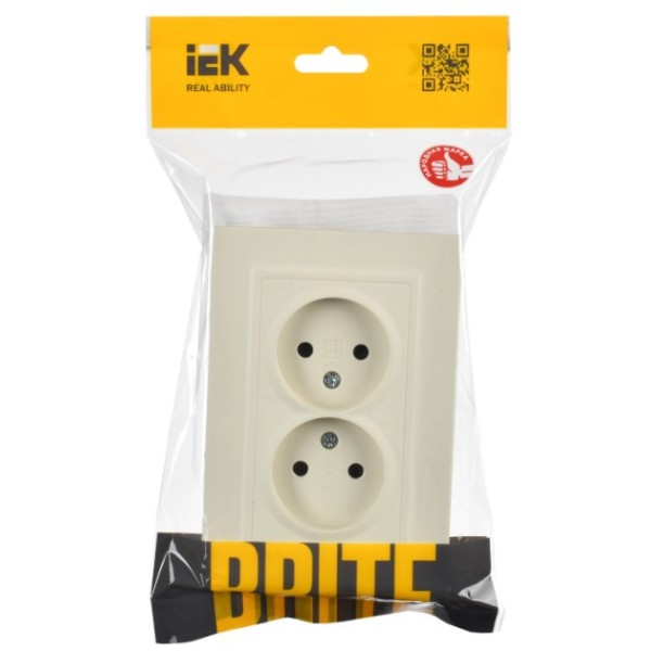BRITE Розетка 2-местная без заземления с защитными шторками 10А в сборе РСш12-2-БрКр бежевый IEK