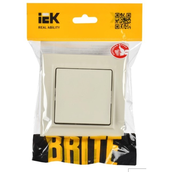 BRITE Выключатель 1-клавишный 10А в сборе ВСР10-1-0-БрКр бежевый IEK