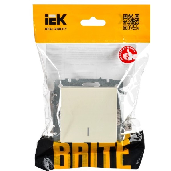 BRITE Выключатель 1-клавишный проходной с индикацией 10А ВС10-1-7-БрКр бежевый IEK