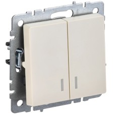 BRITE Выключатель 2-клавишный с индикацией 10А ВС10-2-1-БрКр бежевый IEK