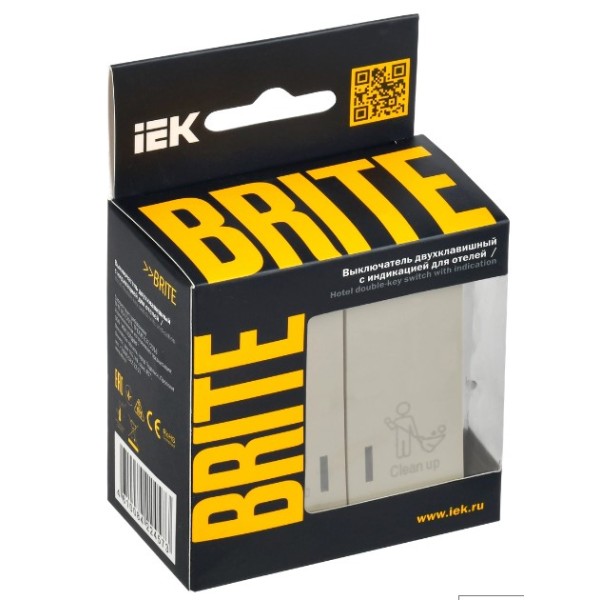 BRITE Выключатель 2-клавишный с индикацией для отелей 10А ВС10-2-9-БрКр бежевый IEK