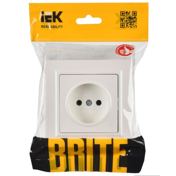 BRITE Розетка 1-местная без заземления без защитных шторок 10А в сб. РСР10-1-0-БрЖ жемчуг IEK
