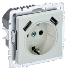 BRITE Розетка 1-местная с заземлением с защитными шторками 16А с USB A+A 5В 2,1А РЮш10-1-БрЖ жемчуг IEK