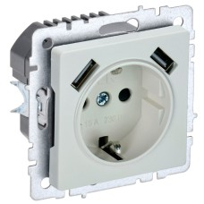 BRITE Розетка 1-местная с заземлением с защитными шторками 16А с USB A+A 5В 3,1А РЮш10-2-БрЖ жемчуг IEK