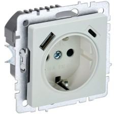 BRITE Розетка 1-местная с заземлением с защитными шторками 16А с USB A+C 18Вт РЮш11-1-БрЖ жемчуг IEK