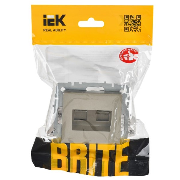 BRITE Розетка компьютерная двойная RJ45 кат.6 РК11-2-БрШ шампань IEK