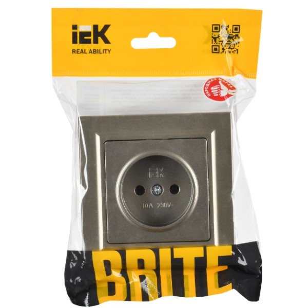 BRITE Розетка 1-местная без заземления без защитных шторок 10А в сб. РСР10-1-0-БрШ шампань IEK