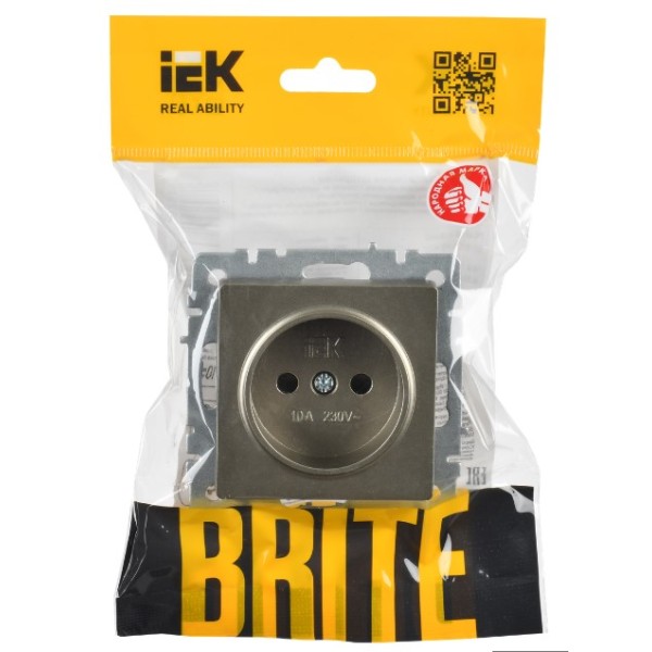 BRITE Розетка 1-местная без заземления с защитными шторками 10А РСш10-2-БрШ шампань IEK
