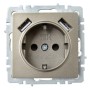 BRITE Розетка 1-местная с заземлением с защитными шторками 16А с USB A+A 5В 3,1А РЮш10-2-БрШ шампань IEK