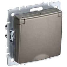 BRITE Розетка 1-местная с заземлением с защитными шторками и крышкой 16А IP20 РСбш10-3-БрШ шампань IEK