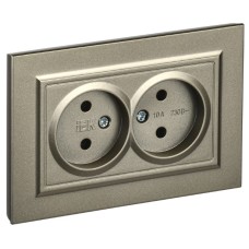 BRITE Розетка 2-местная без заземления без защитных шторок 10А в сборе РС12-2-БрШ шампань IEK
