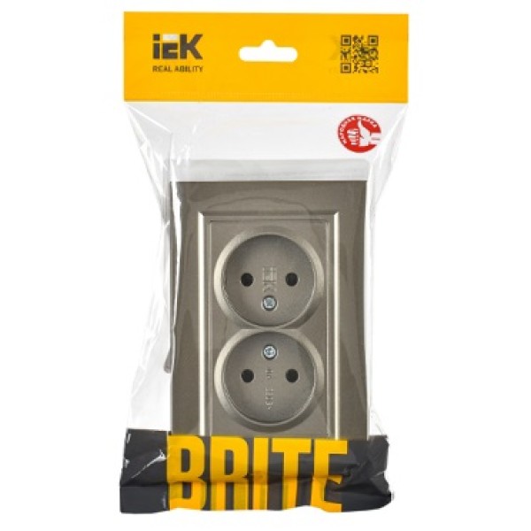 BRITE Розетка 2-местная без заземления без защитных шторок 10А в сборе РС12-2-БрШ шампань IEK