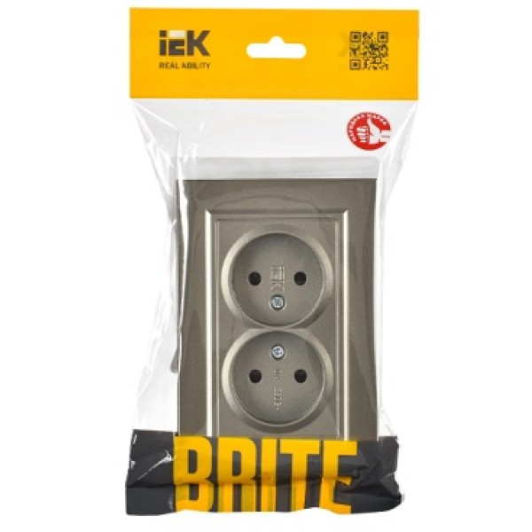 BRITE Розетка 2-местная без заземления с защитными шторками 10А в сборе РСш12-2-БрШ шампань IEK