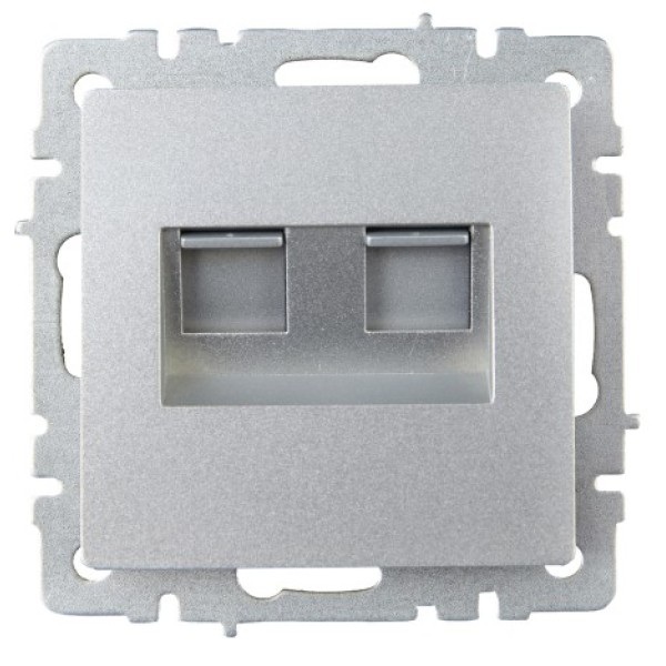 BRITE Розетка компьютерная двойная RJ45 кат.5E РК10-2-БрА алюминий IEK