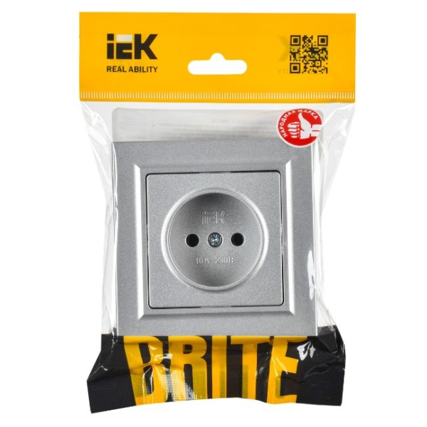 BRITE Розетка 1-местная с заземлением с защитными шторками 16А в сборе РСР14-1-0-БрА алюминий IEK