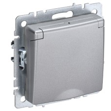 BRITE Розетка 1-местная с заземлением с защитными шторками и крышкой 16А IP44 РСбш10-3-44-БрА алюминий IEK