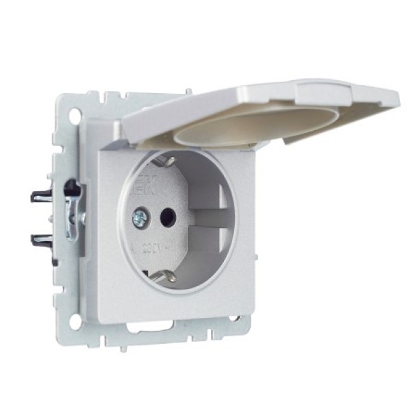 BRITE Розетка 1-местная с заземлением с защитными шторками и крышкой 16А IP44 РСбш10-3-44-БрА алюминий IEK