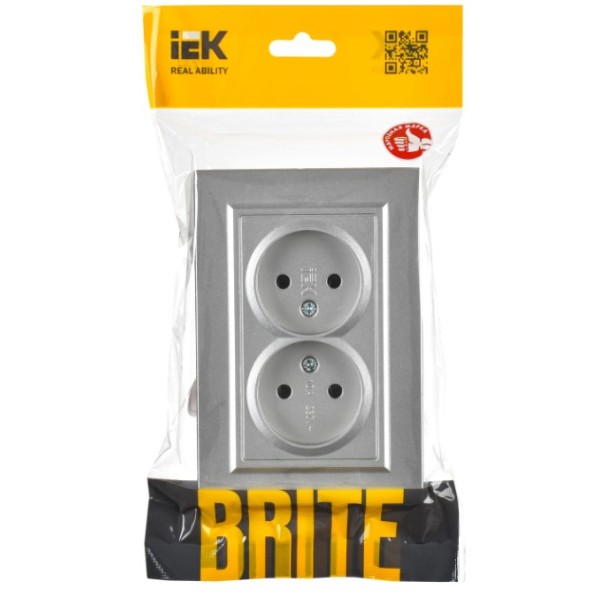 BRITE Розетка 2-местная без заземления без защитных шторок 10А в сборе РС12-2-БрА алюминий IEK