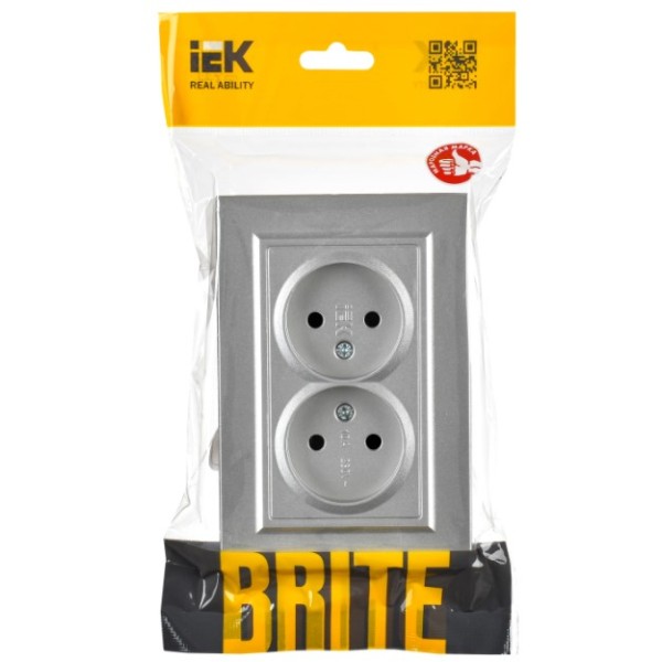BRITE Розетка 2-местная без заземления с защитными шторками 10А в сборе РСш12-2-БрА алюминий IEK