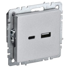 BRITE Розетка USB A+C 18Вт РЮ11-1-БрА алюминий IEK