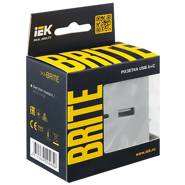BRITE Розетка USB A+C 18Вт РЮ11-1-БрА алюминий IEK