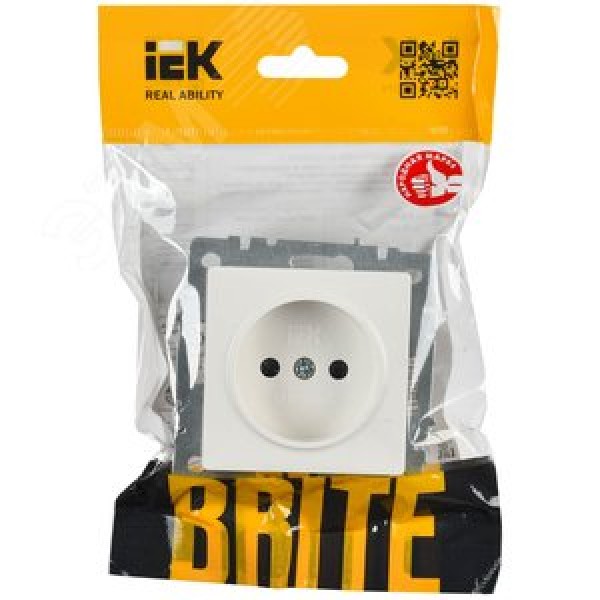 BRITE Розетка 1-местная без заземления с защитными шторками 10А РСш10-2-БрБ белый IEK