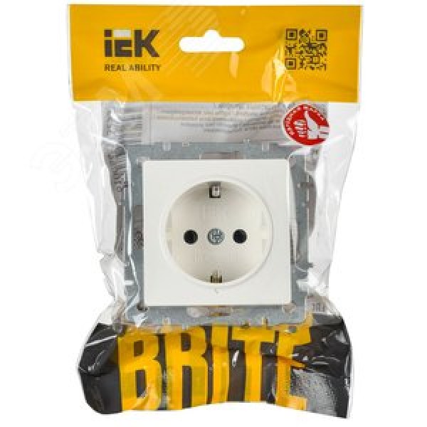 BRITE Розетка 1-местная с заземлением с защитными шторками 16А РС14-1-0-БрБ белый IEK