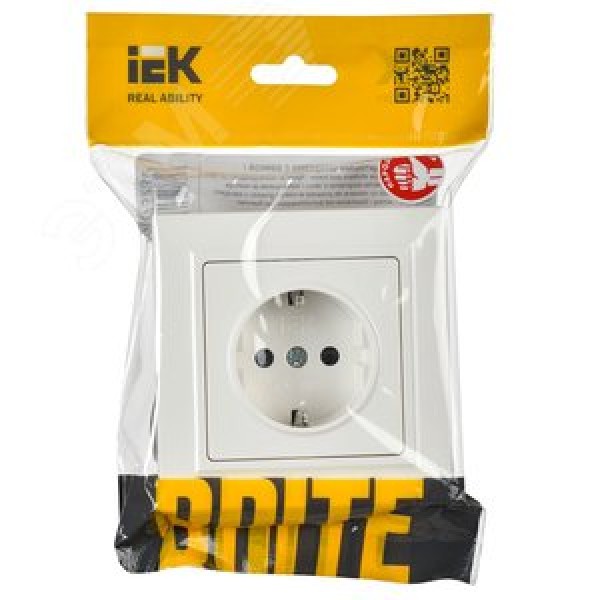 BRITE Розетка 1-местная с заземлением с защитными шторками 16А в сборе РСР14-1-0-БрБ белый IEK