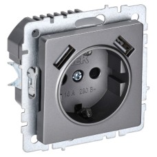 BRITE Розетка 1-местная с заземлением с защитными шторками 16А с USB A+A 5В 2,1А РЮш10-1-БрС сталь IEK