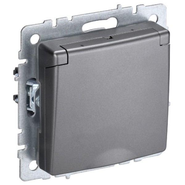 BRITE Розетка 1-местная с заземлением с защитными шторками и крышкой 16А IP44 РСбш10-3-44-БрС сталь IEK