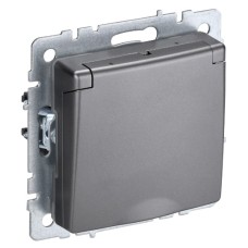 BRITE Розетка 1-местная с заземлением с защитными шторками и крышкой 16А IP20 РСбш10-3-БрС сталь IEK