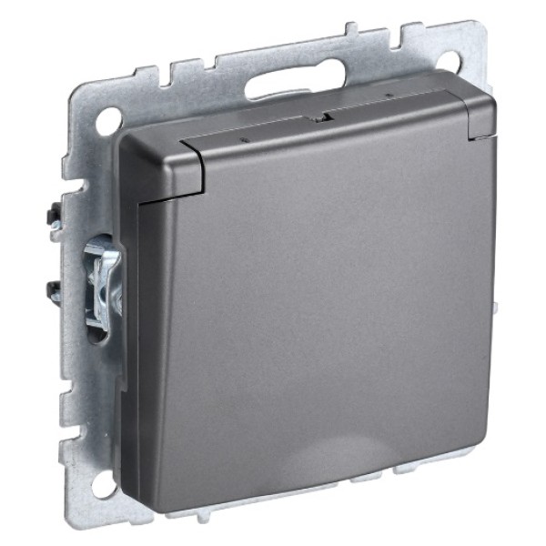 BRITE Розетка 1-местная с заземлением с защитными шторками и крышкой 16А IP20 РСбш10-3-БрС сталь IEK