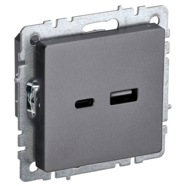 BRITE Розетка USB A+C 18Вт РЮ11-1-БрС сталь IEK