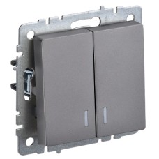 BRITE Выключатель 2-клавишный с индикацией 10А ВС10-2-1-БрС сталь IEK
