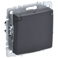 BRITE Розетка 1-местная с заземлением с защитными шторками и крышкой 16А IP44 РСбш10-3-44-БрГ графит IEK
