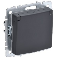 BRITE Розетка 1-местная с заземлением с защитными шторками и крышкой 16А IP20 РСбш10-3-БрГ графит IEK