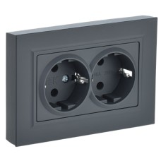 BRITE Розетка 2-местная с заземлением без защитных шторок 16А в сборе РС12-3-БрГ графит IEK