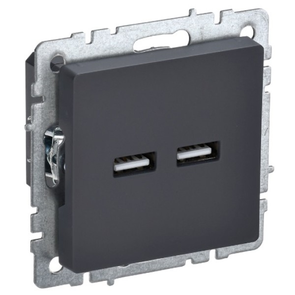 BRITE Розетка USB A+A 5В 3,1А РЮ10-1-БрГ графит IEK