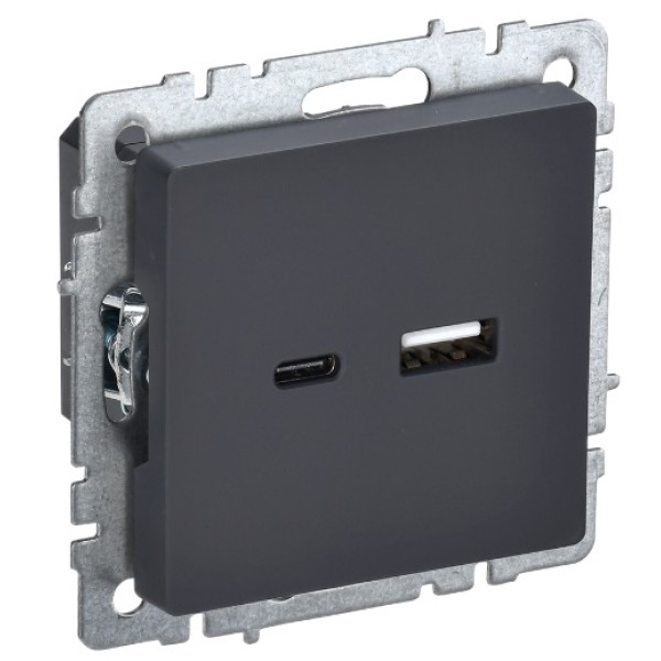 BRITE Розетка USB A+C 18Вт РЮ11-1-БрГ графит IEK