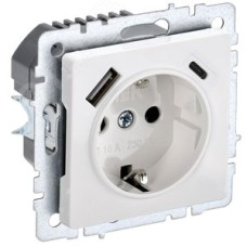 BRITE Розетка 1-местная с заземлением с защитными шторками 16А с USB A+C 18Вт РЮш11-1-БрБ белый IEK