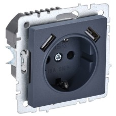BRITE Розетка 1-местная с заземлением с защитными шторками 16А с USB A+A 5В 3,1А РЮш10-2-БрМ маренго IEK