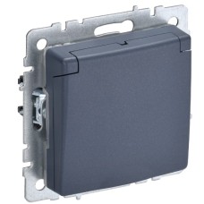 BRITE Розетка 1-местная с заземлением с защитными шторками и крышкой 16А IP44 РСбш10-3-44-БрМ маренго IEK