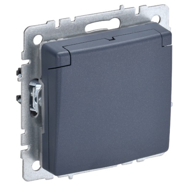 BRITE Розетка 1-местная с заземлением с защитными шторками и крышкой 16А IP44 РСбш10-3-44-БрМ маренго IEK