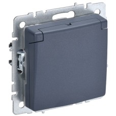 BRITE Розетка 1-местная с заземлением с защитными шторками и крышкой 16А IP20 РСбш10-3-БрМ маренго IEK